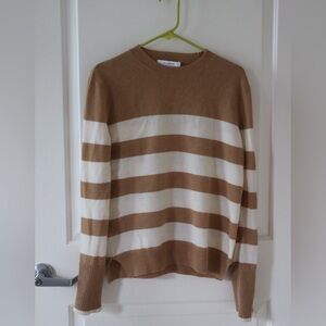 La Ligne Tan and White Striped Crewneck Sweater